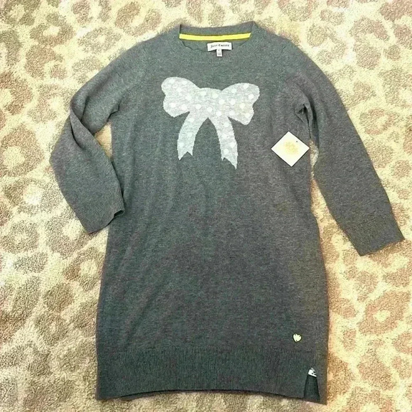 Juicy Couture Fall Winter Grey Bow Sweater Dress Large - Picture 1 of 5